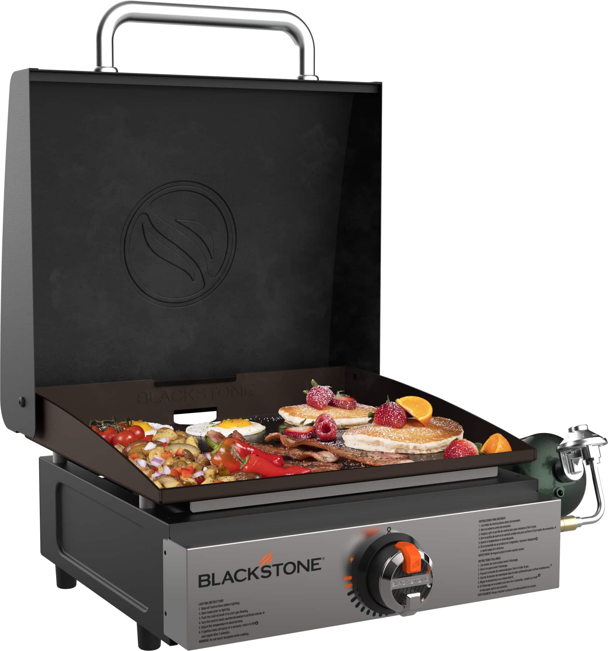 Angle. Blackstone - Original 17 in. Outdoor Countertop Griddle with Hood - Black.
