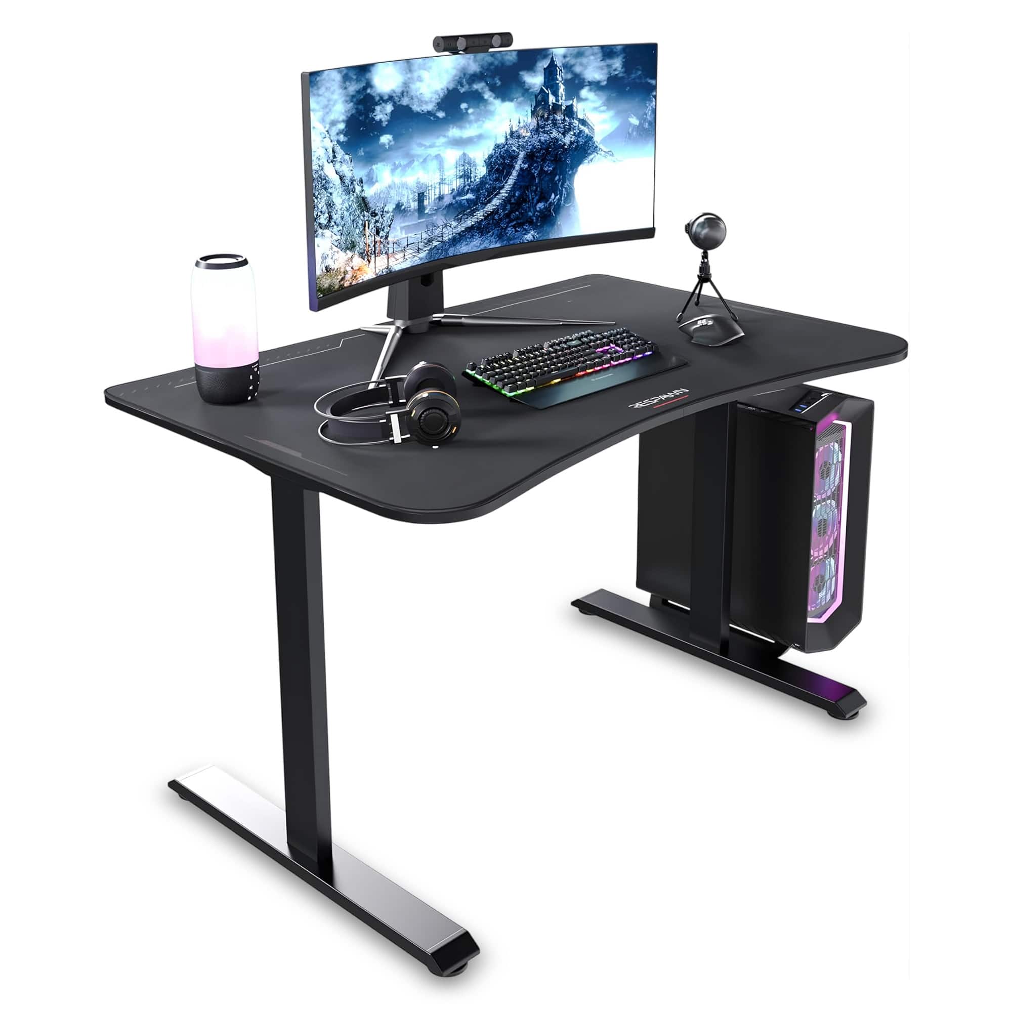 Respawn Products - RESPAWN 1063 - PC Gaming Desk with Cable Management - 63 Inch Ergonomic Full Desk Mouse Pad Office Computer Desk - Black