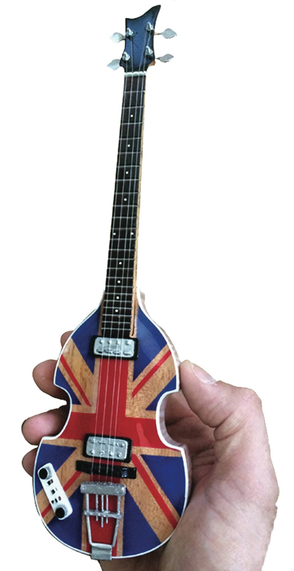 Front. Axe Heaven - Paul McCartney Union Jack Violin Bass Mini Guitar Replica Collectible Display Model.