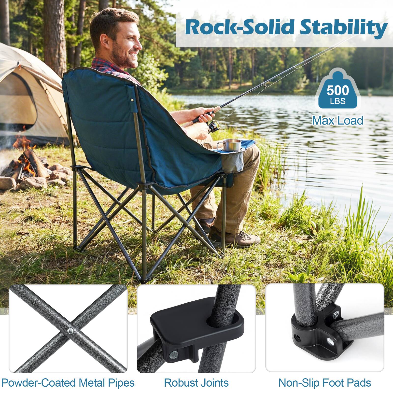 Rock-Solid Stability  
500 LBS Max Load  
Powder-Coated Metal Pipes  
Robust Joints  
Non-Slip Foot Pads