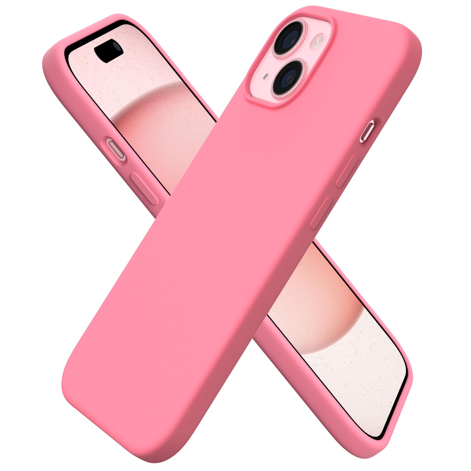 Front. Ornarto - ORNARTO Compatible with iPhone 15 Plus Case 6.7", Slim Liquid Silicone Full Covered Protective Cover-Peach Pink - Peach Pink.