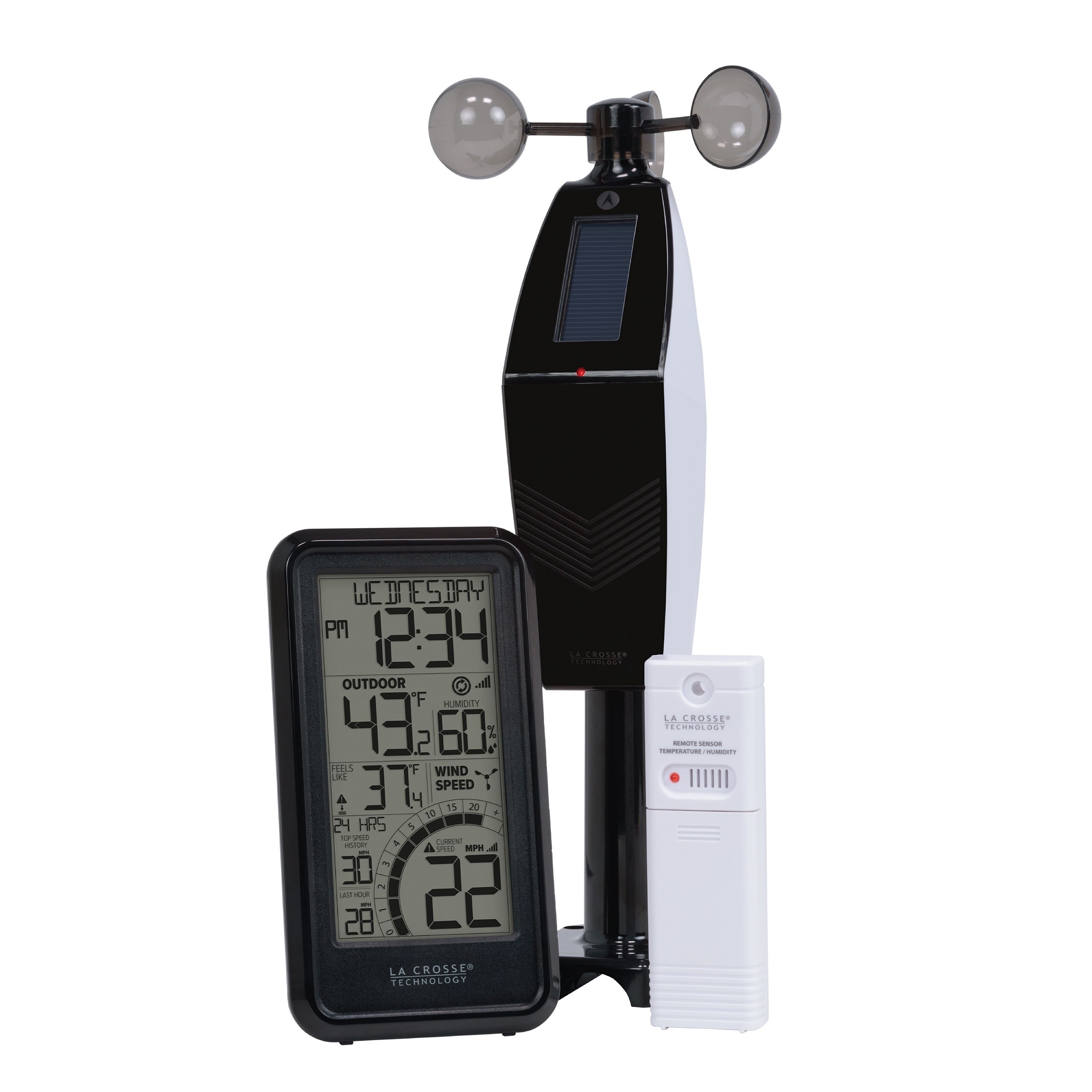 La Crosse Technology - Monochromatic Digital Wind Speed Weather Station with Wind Sensor - Black