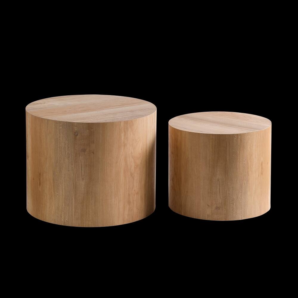 Alt View 6. Loheer - Loheer Nesting Coffee Table Set of 2 Round Wooden Modern Circle Accent Side End Tables for Small Space Living Room - Brown.