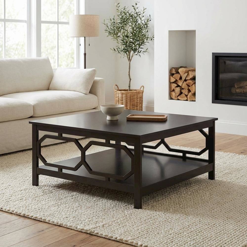 Back. FurniFact - Espresso Coffee Table with MDF Construction and Square Top Surface - Espresso.