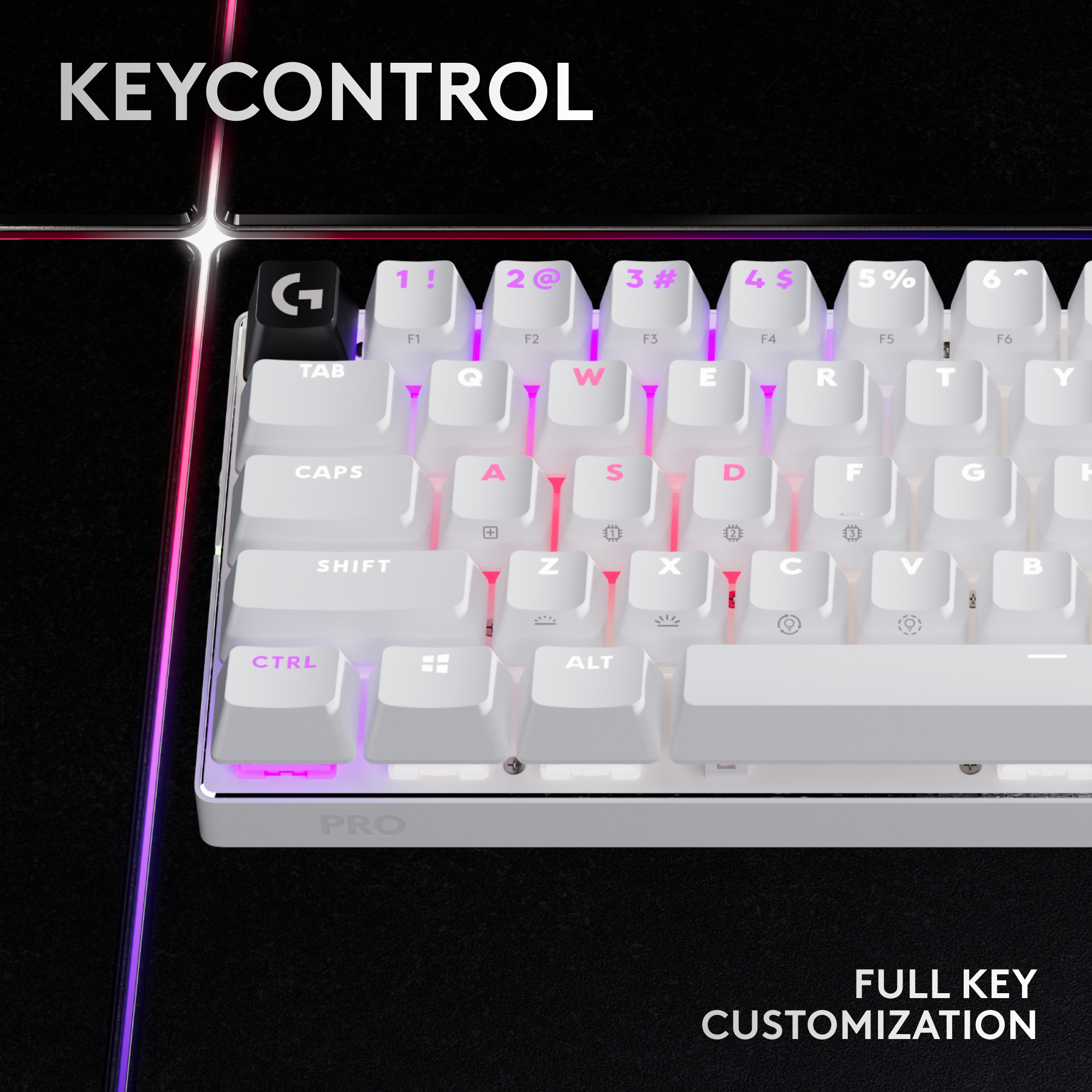 KEYCONTROL G 1! 1! 11 2 2@ 12 3 3# F3 4$ $ 4 5% 15 6 F6 TAB Q W E R T Y CAPS A S D F G H J K L Z X V Ctrl Alt - Pro Full Key Customization