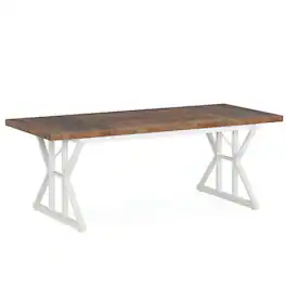 Resenkos - Kadyn Dining Table, Living Room Table Wood, Farmhouse 70.8" Kitchen Table for 6 People, White - Brown