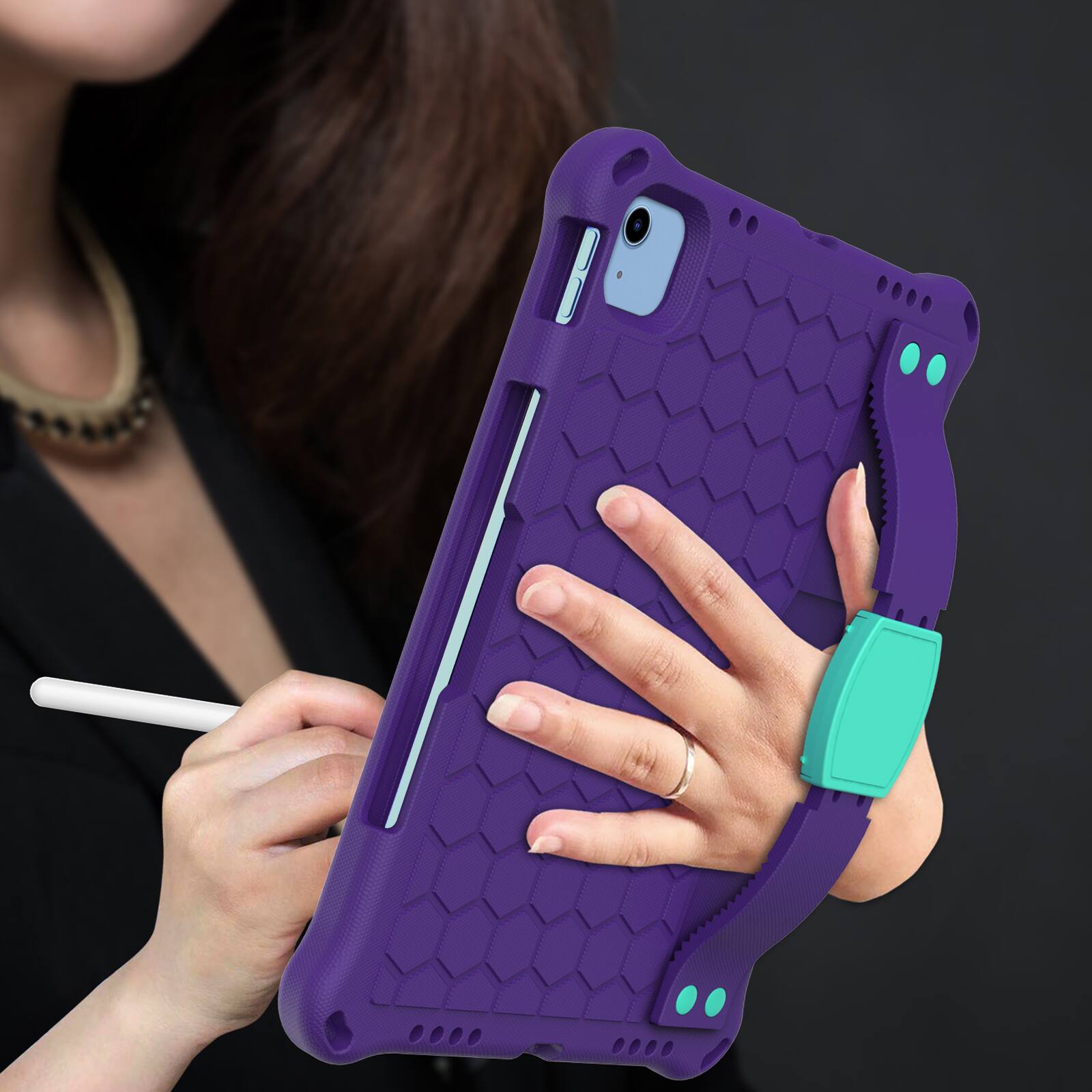 Alt View 1. Dteck - For Apple iPad (A16) 11" 2025 2025 / 10th 2022 Rugged Kid Case Shockproof Safe EVA Hand Grip Cover With Crossbody Strap - Purple Mint.