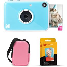 Kodak - Printomatic+ Instant Camera Bundle 10MP w/ Pink Case & 20 Zink Paper - Blue