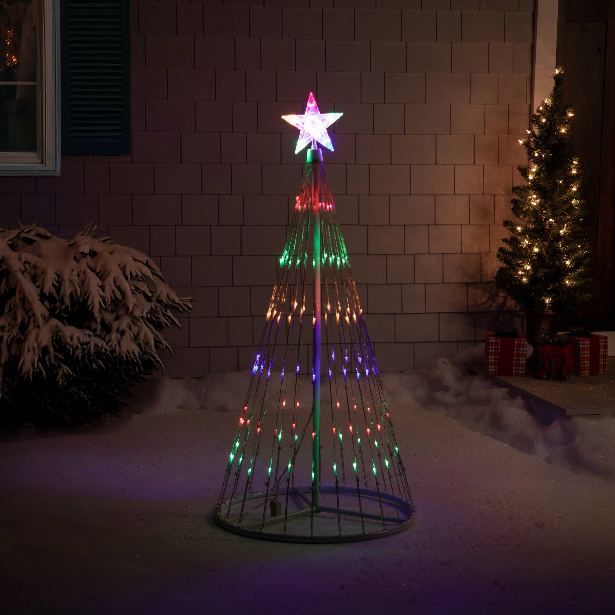 Alt View 2. Northlight - LED Lighted Outdoor Multi-Function Christmas Cone Tree - 4' - Multi-Color - White.