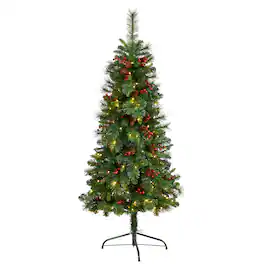 BreeBe - 5’ Flat Back Montreal Pine Xmas Tree w/223 Tips and 110 LEDs - Multi