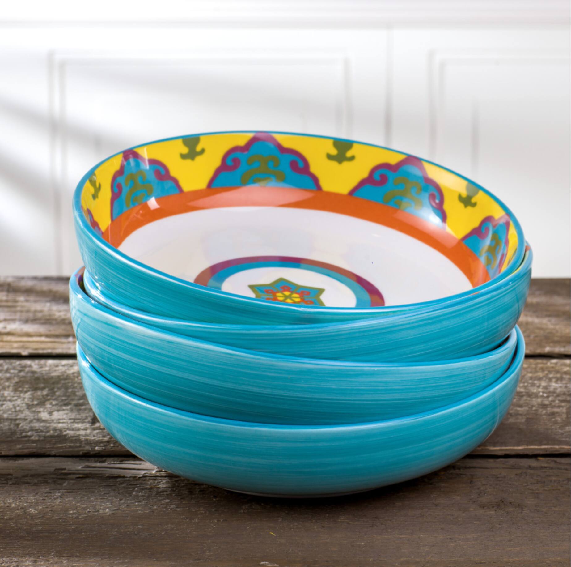 Back. Euro Ceramica Home - Galicia 8.4'' Stoneware Pasta Bowl,  Set of 4 - Multicolor.