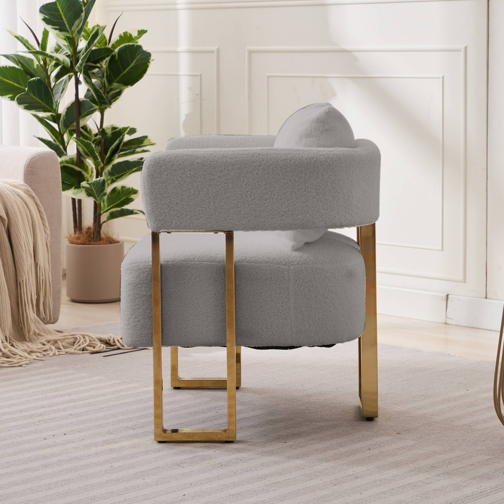 Left. GOODSILO - Modern Decorative Chair Set with Gold Metal Legs and Plush Upholstery for Living Room and Office - Grey.