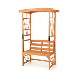 Pefilos - 6.2 Feet Tall Patio Garden Arbor with Pergola and 2-Seat Bench, 2-In-1 Multifunctional Solid Wood Bench - Yellow