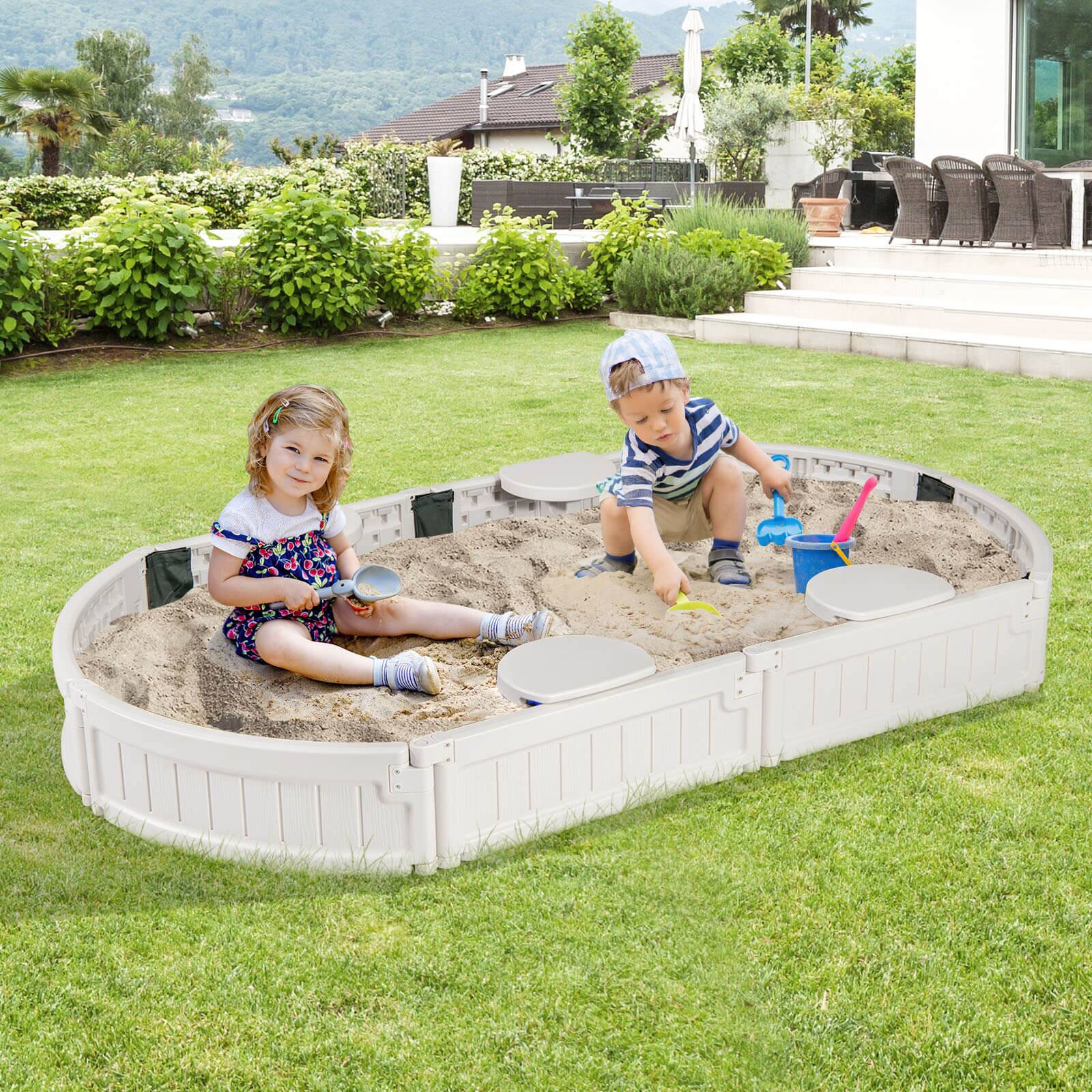 Alt View 1. Costway - Costway 6F Wooden Sandbox with Built-in Corner Seat, Cover, Bottom Liner for Outdoor Play - White.