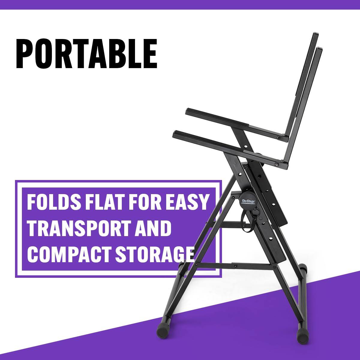 PORTABLE  
FOLDS FLAT FOR EASY TRANSPORT AND COMPACT STORAGE