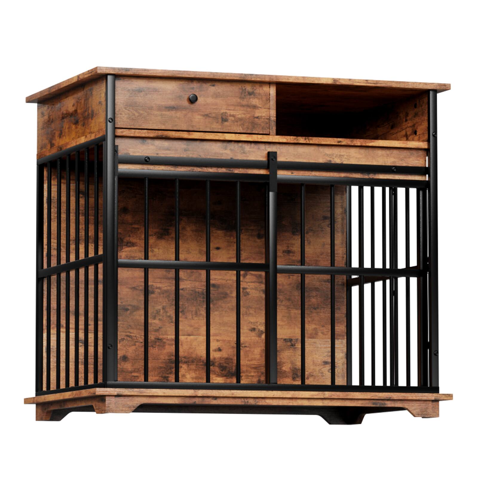 Alt View 1. Dexmalle - Dexmalle-Dog Crate with Tray for Medium Large Dogs-Walnut+Black.