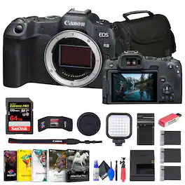 Canon - EOS R8 Mirrorless Camera + 64GB Card + Bag + Charger + Battery + More