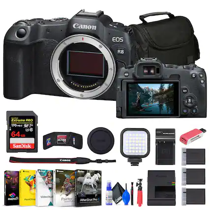 Canon EOS R8
AF
H
NFO
SET
SanDisk Extreme PRO 170 MB/s V3e
64 GB
SanDisk ULTRA
Canon
SATTERTERARSEN
Canon
CLUM
adda 1
COM
I : 3
VideoStud
PHOTOWM
PaintShop
LAREL
0.0OH
Painter
AfterShot Pro essentials
IE
VOA
anon