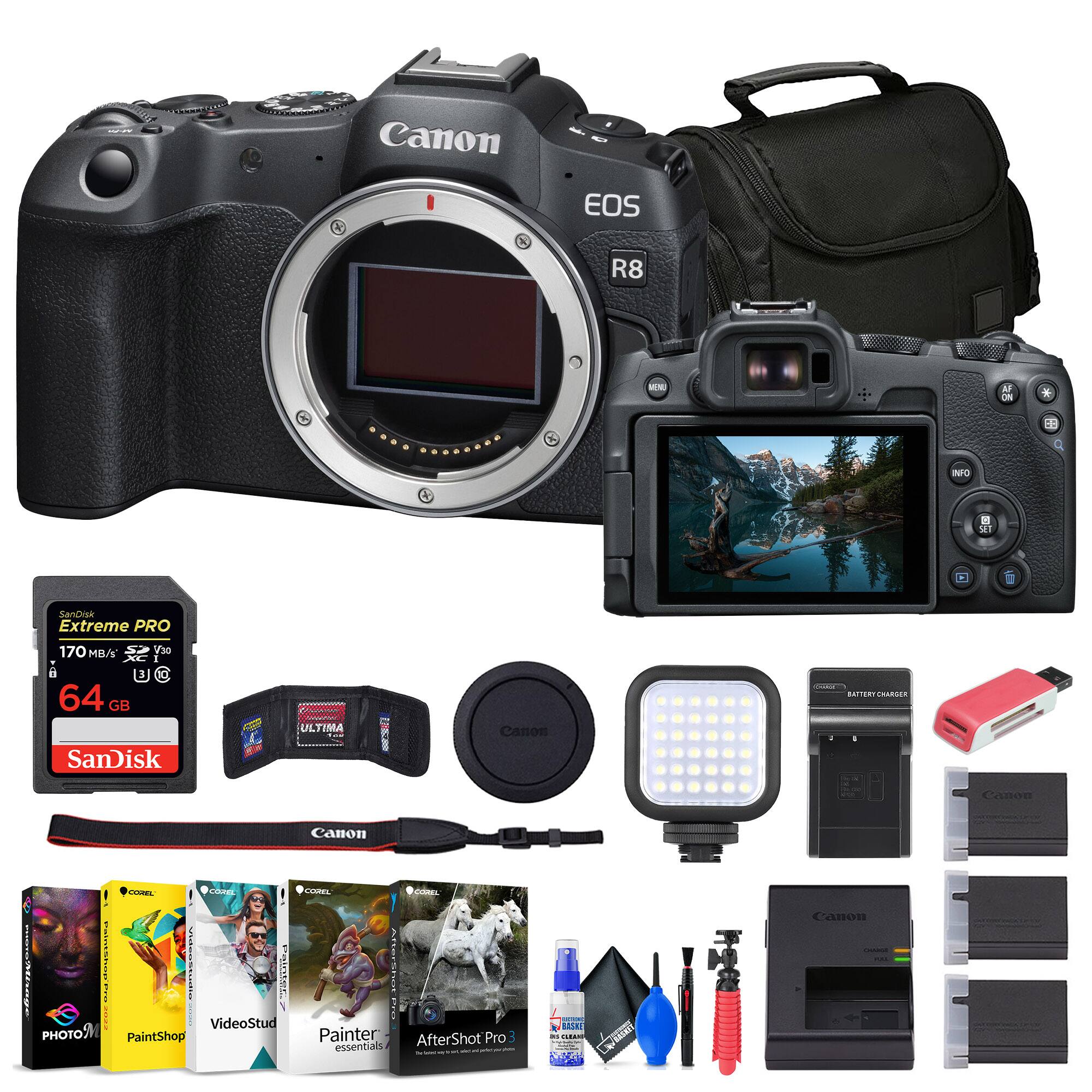 Canon EOS R8  
AF  
H  
NFO  
SET  
SanDisk Extreme PRO 170 MB/s V3e  
64 GB  
SanDisk ULTRA  
Canon  
SATTERTERARSEN  
Canon  
CLUM  
adda 1  
COM  
I : 3  
VideoStud  
PHOTOWM  
PaintShop  
LAREL  
0.0OH  
Painter  
AfterShot Pro essentials  
IE  
VOA  
anon