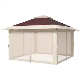 Outsunny - x 13' Pop Up Gazebo Instant Canopy Tent Shelter with 2-Tier Roof, Carry Bag, Wight Bags for Outdoor - Brown
