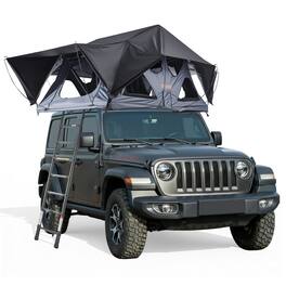 VEVOR - Rooftop Tent, 2-3 Person Foldable Aluminum Roof Top Tent with Tri-Color LED Light, Thick Mattress & 10 Windows - Blaxk+Gray