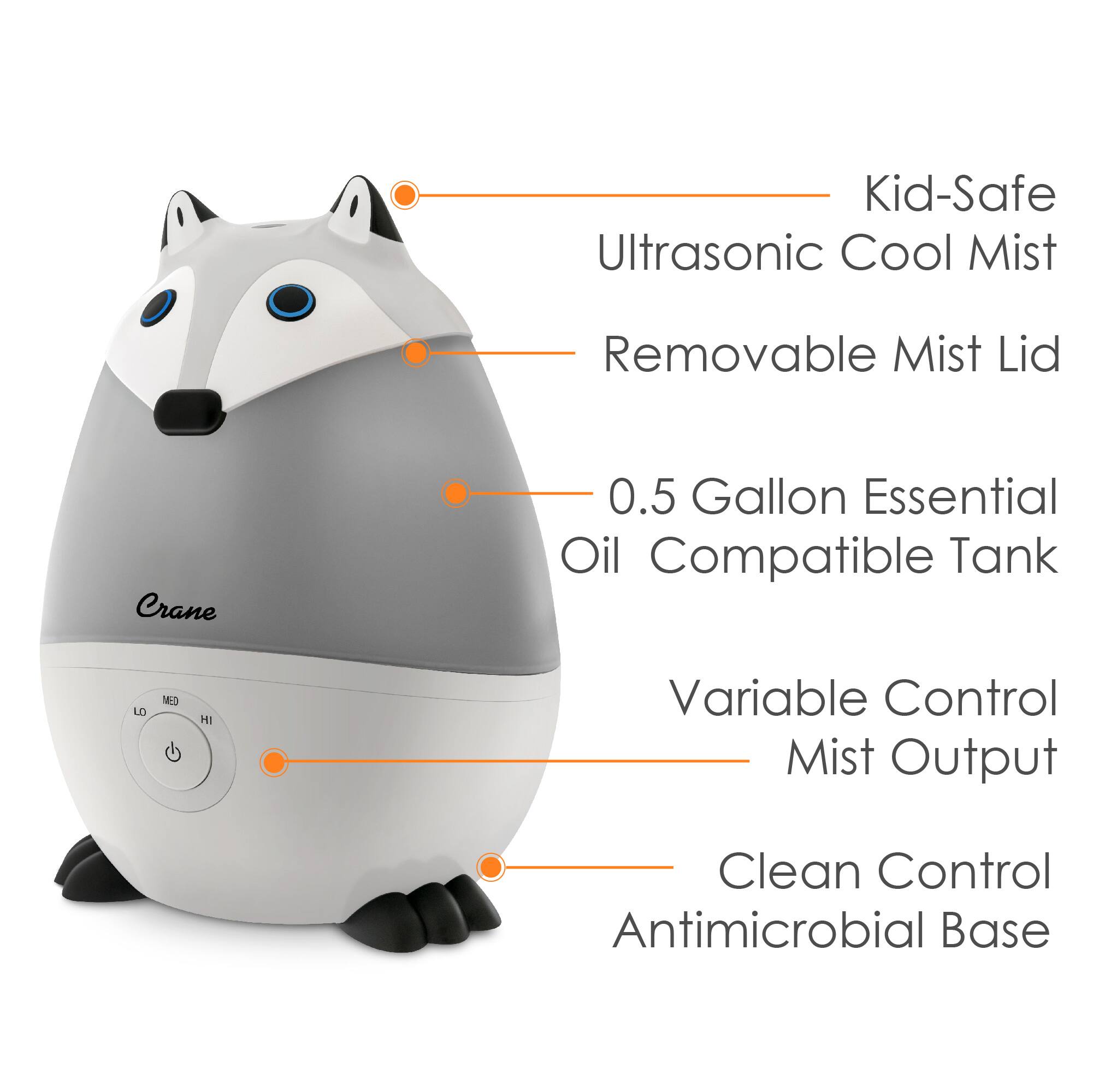 Back. CRANE - .5 Gal. Adorable Ultrasonic Cool Mist Humidifier Fox - Black/White.