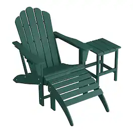 WestinTrends - Highland 3-Piece Adirondack Chair with Cup Holder and Folding Ottoman and Table Set - Dark Green