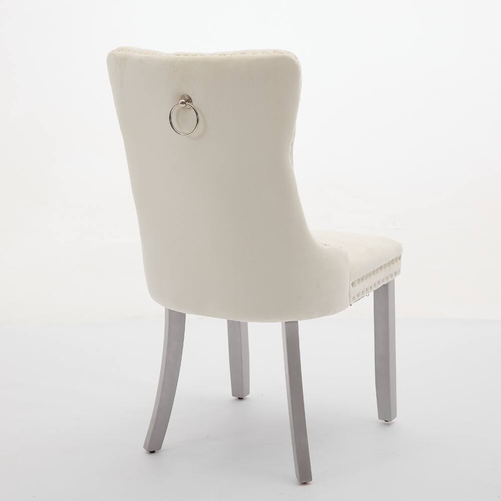 Alt View 1. Loheer - Loheer Velvet Dining Chairs Set of 2 Tufted Solid Wood Mid-Century Modern Upholstered Milky White - Milky White.