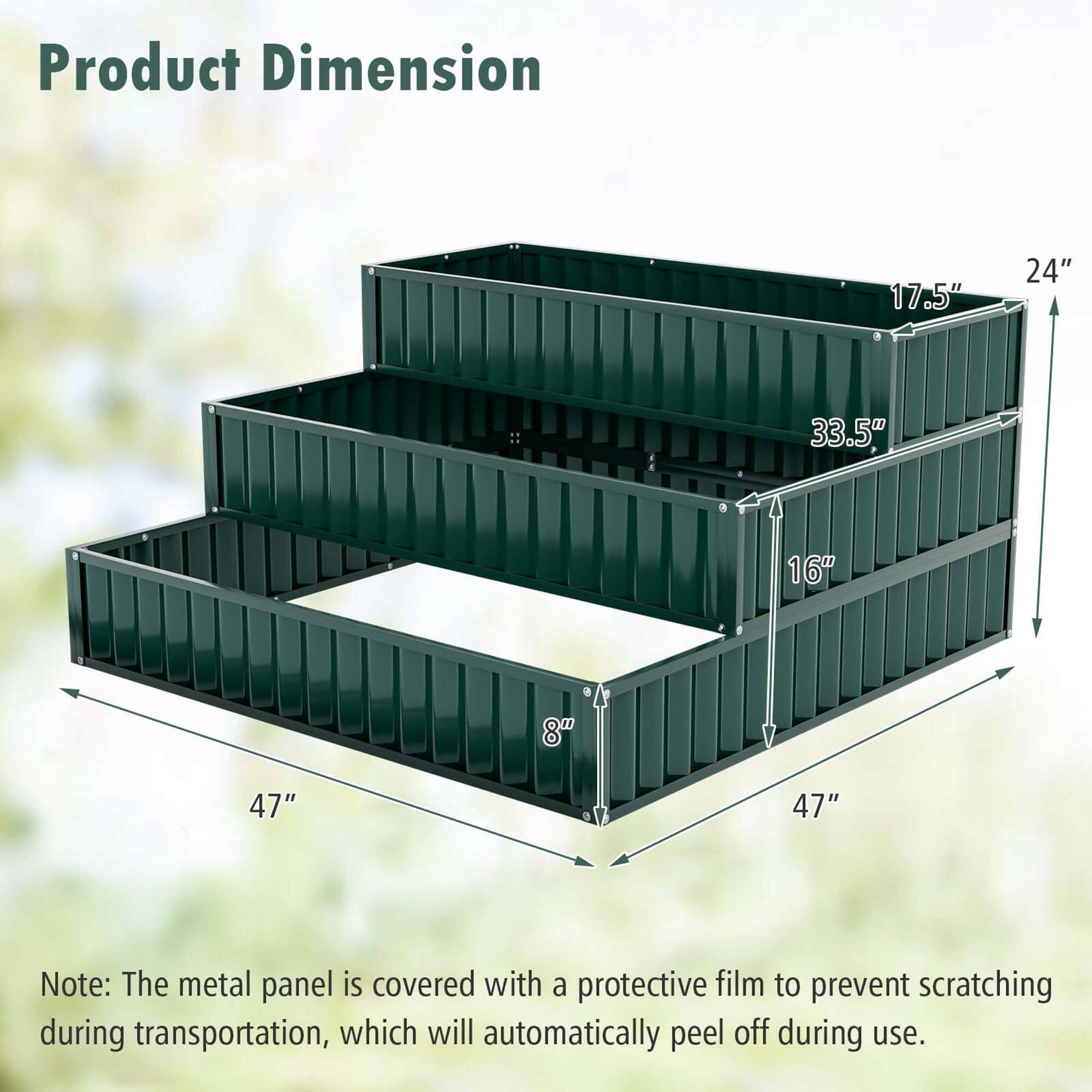Product Dimension: 17.5" x 24" x 33.5" x 16" x 47" x 47". Note: The metal panel is covered with a protective film to prevent scratching during transportation, which will automatically peel off during use.