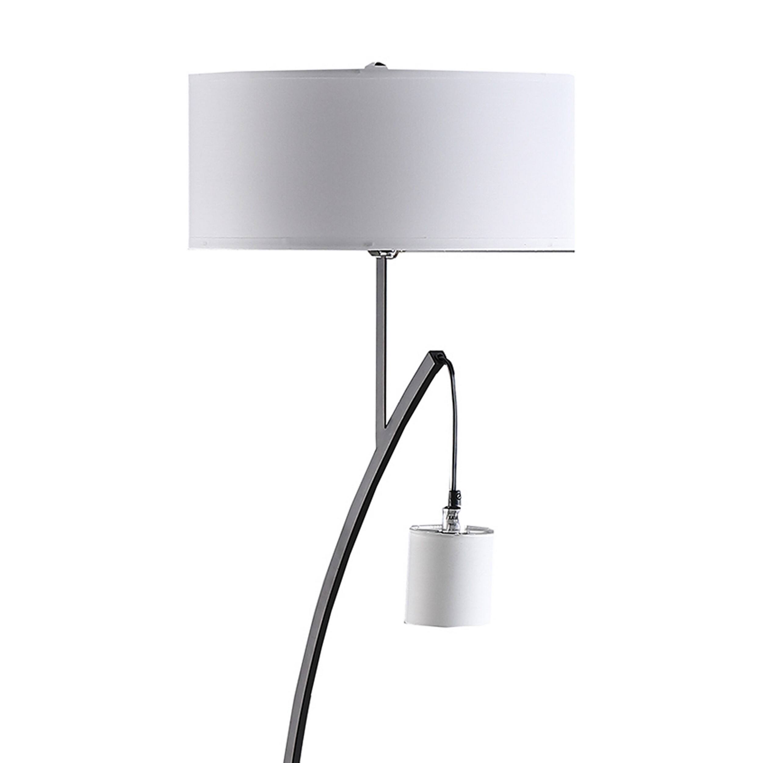 Left. Manhattan Lane - Jiya 59 Inch Arc Floor Lamp, Hanging Design, 2 Drum Shades.