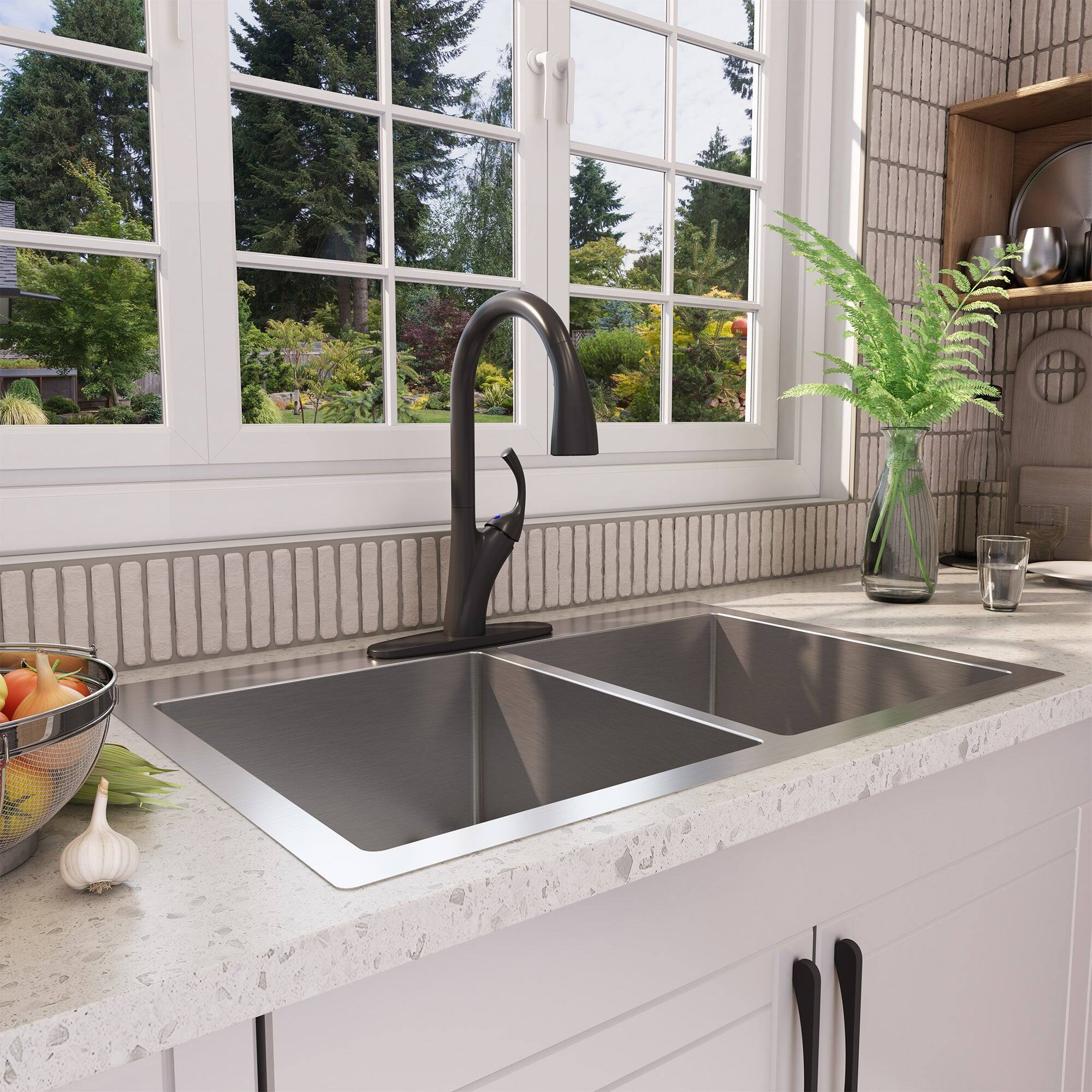 Alt View 4. Boyel Living - Stainless Steel Single Handle Pull Down Sprayer Kitchen Faucet with 3-Spray Patterns and Deck Plate in Matte Black - Matte Black.