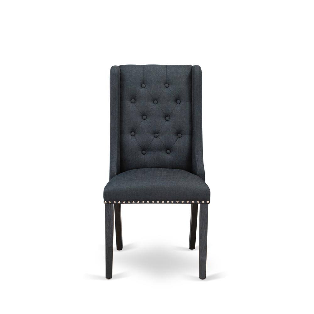 Alt View 1. East West Furniture - Black Linen Fabric Parson Dining Chairs and Button Tufted Back with Wire Brushed Black Rubber Wood Legs - Set of 2 - Black.
