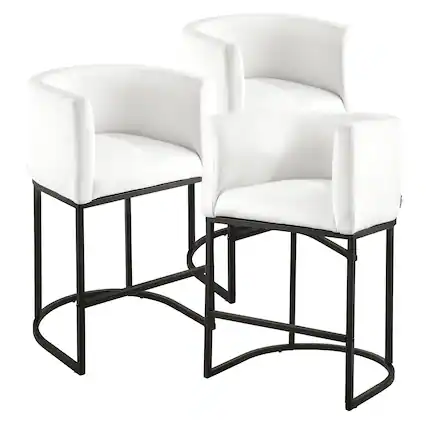Front. VEVOR - Set of 3 Counter Height Bar Stools, 25-inch Chairs with Backrest, Armrests, Metal Frame, and Footrest - White.