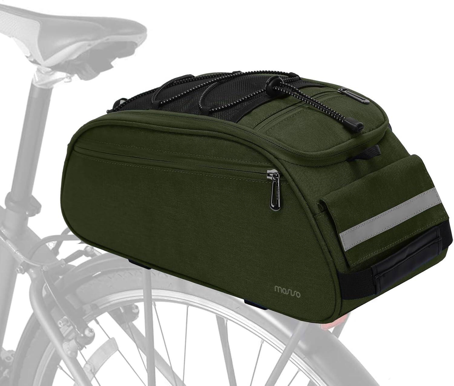 Angle. mosiso - Bike Rack Bag Waterproof Bicycle Trunk Pannier  Cycling Bike Carrier Backseat Storage Luggage Saddle Shoulder Bag - Olive Green.
