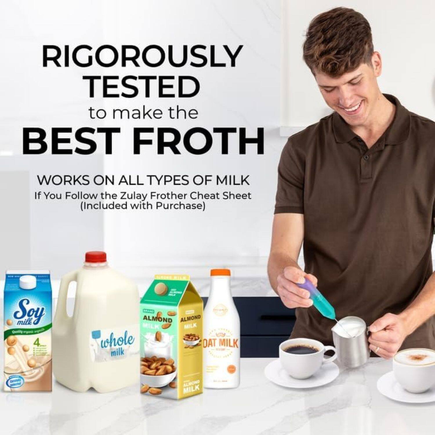 Soy milk, whole milk, almond milk, and oat milk.