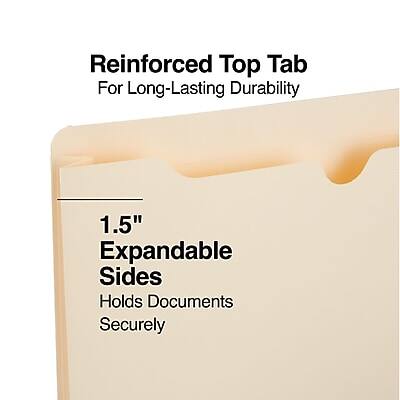 Reinforced Top Tab  
For Long-Lasting Durability  

1.5" Expandable Sides  
Holds Documents Securely