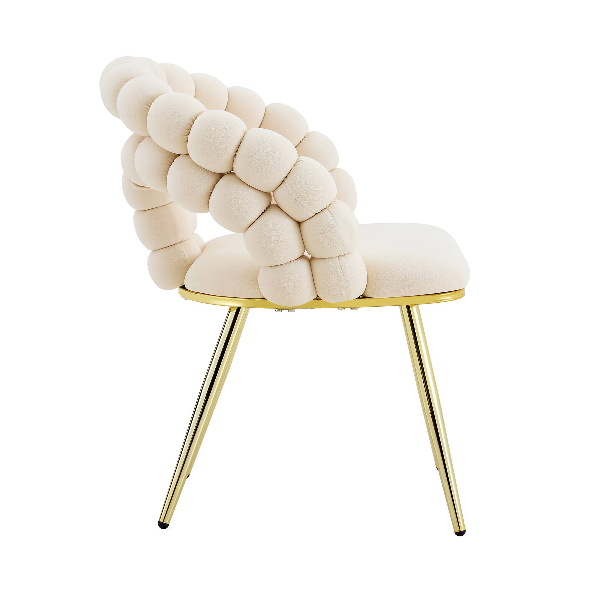 Alt View 10. Loheer - Loheer Velvet Dining Chair Set of 2 Beige Bubble Back Accent Chairs with Gold Metal Legs, 1.92ft x 1.58ft x 2.67ft - Beige,Gold.