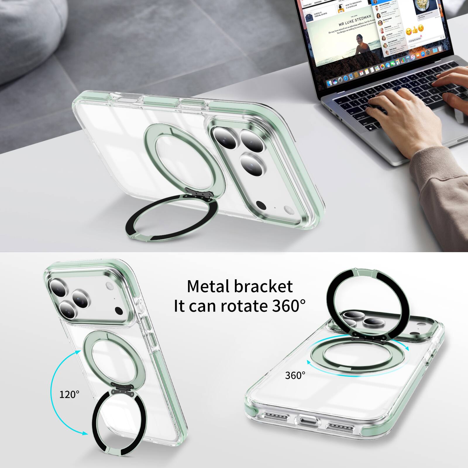 Metal bracket  
It can rotate 360°  
120°