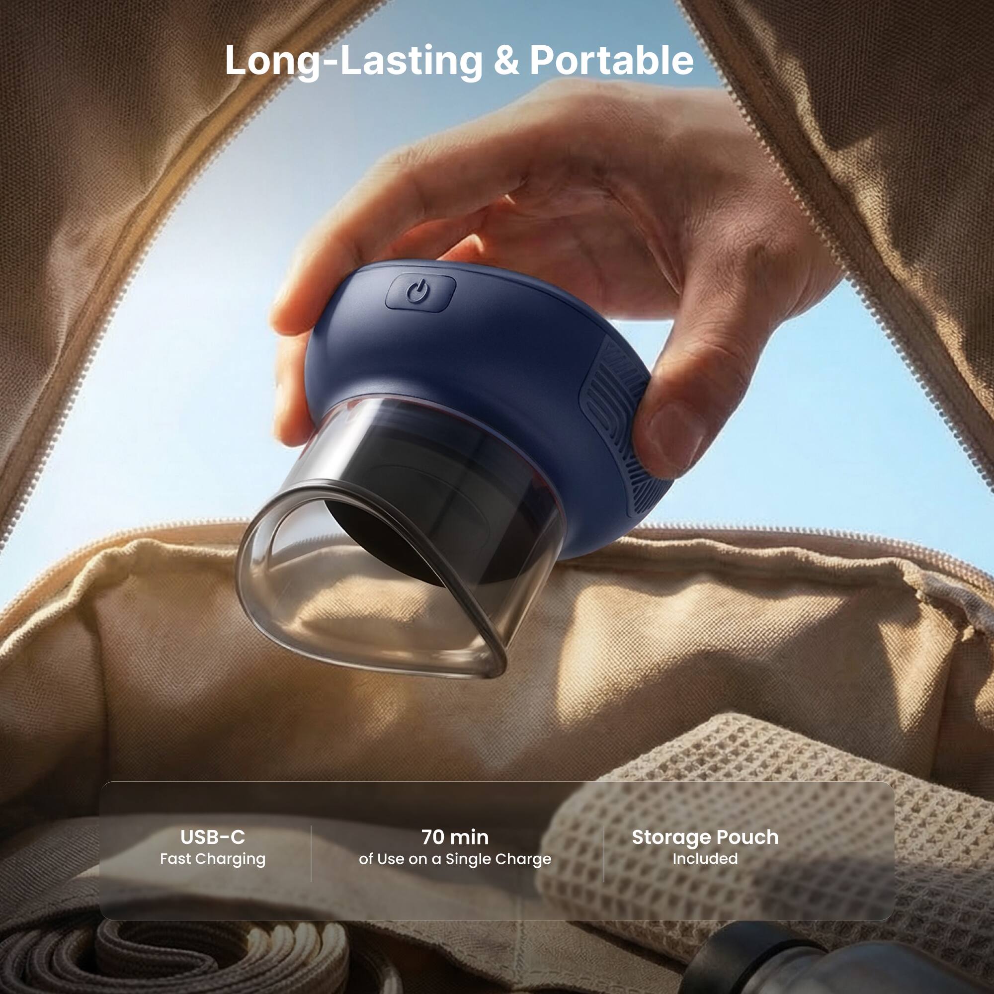 Long-Lasting & Portable  
USB-C Fast Charging  
70 min of Use on a Single Charge  
Storage Pouch Included