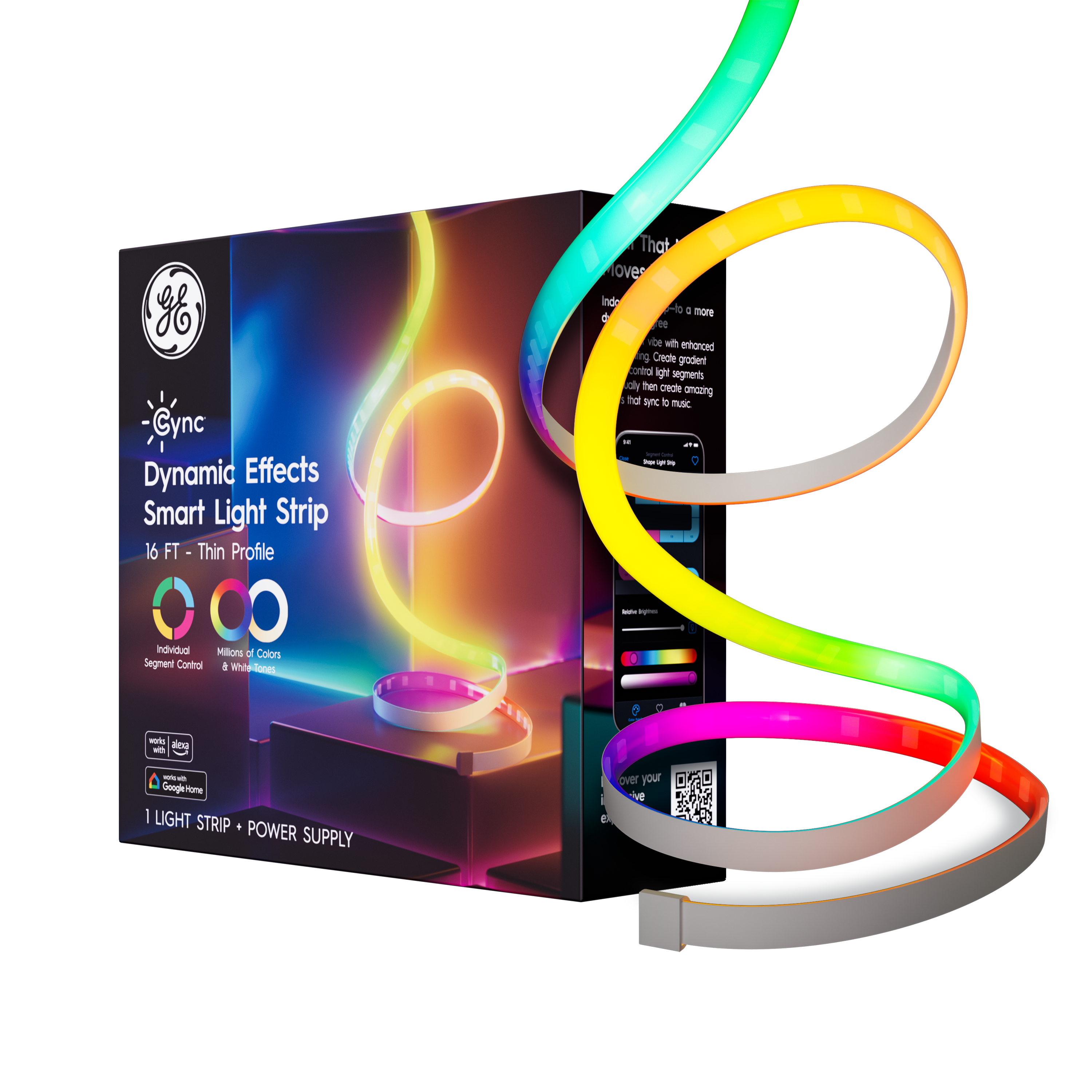 Cync - Dynamic Effects Smart LED Light Strip, Color Changing, 16ft, 1pk - Full Color