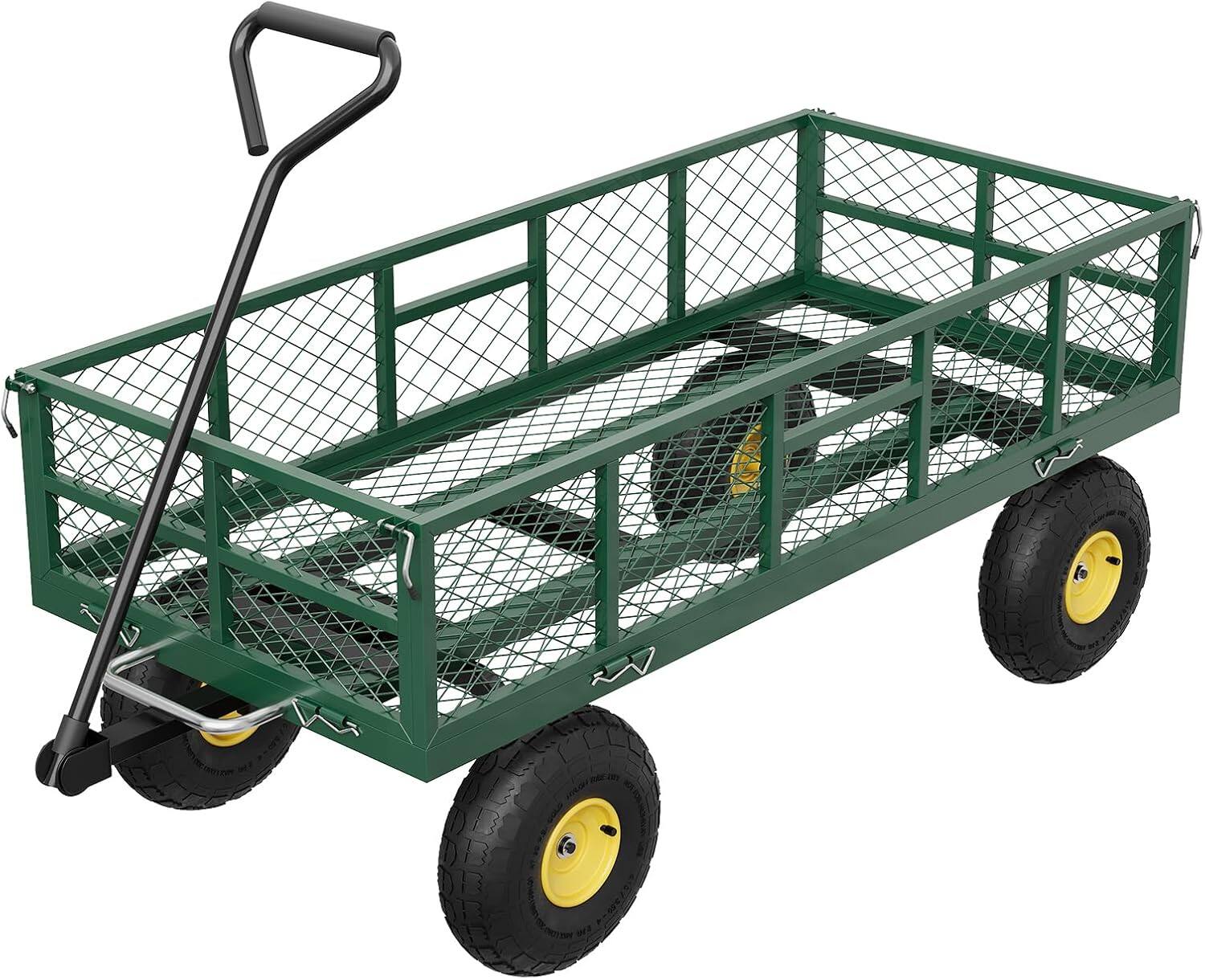 Front. Acekool - 900 LBS Heavy Duty Garden Cart with Removable Sides, 10" Pneumatic Tires, Adjustable Handle, Utility Wagon, Green - Green.