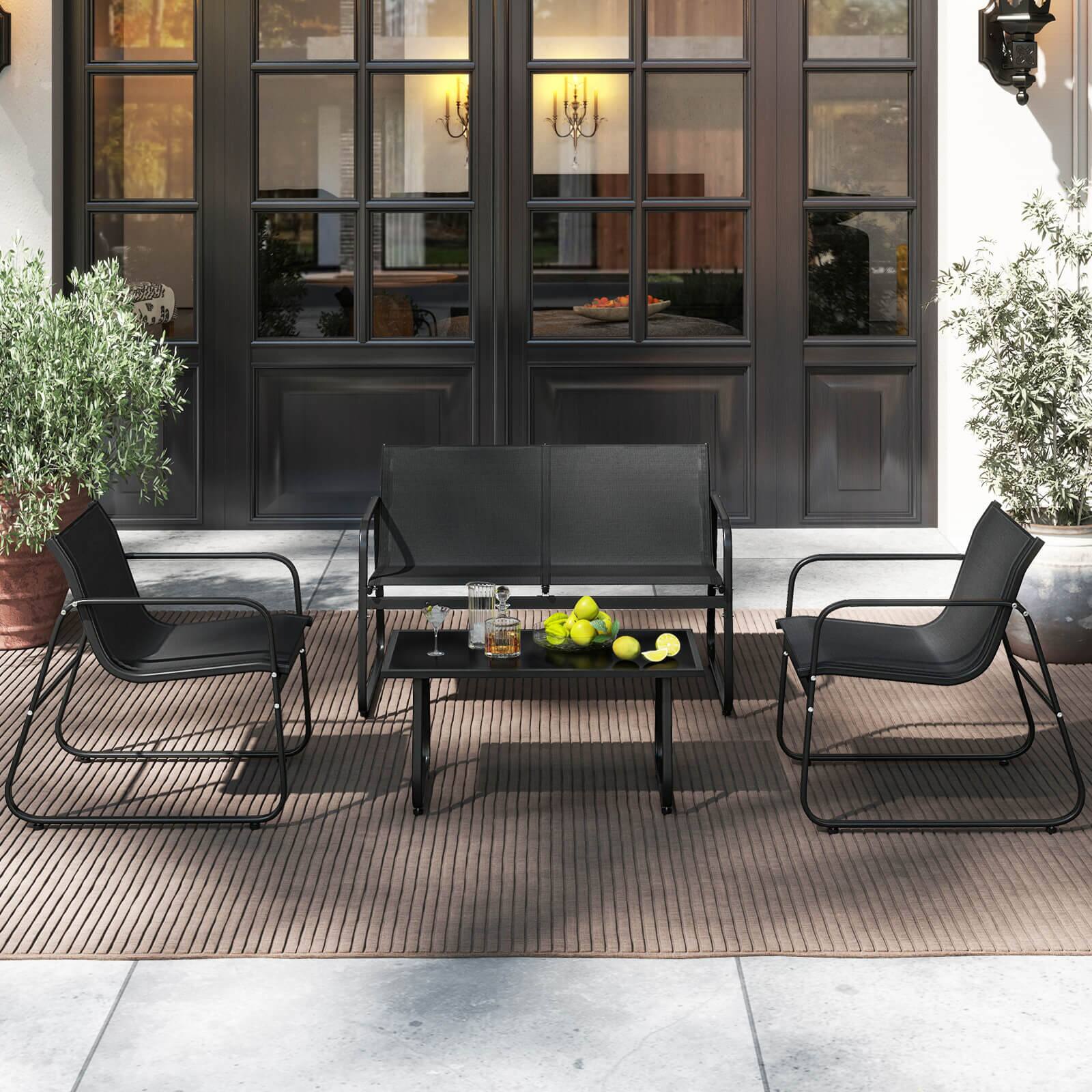 Alt View 8. Costway - Costway 8 PCS Patio Furniture Set Fabric Lawn Chairs and Loveseat with  Coffee Table - Black.