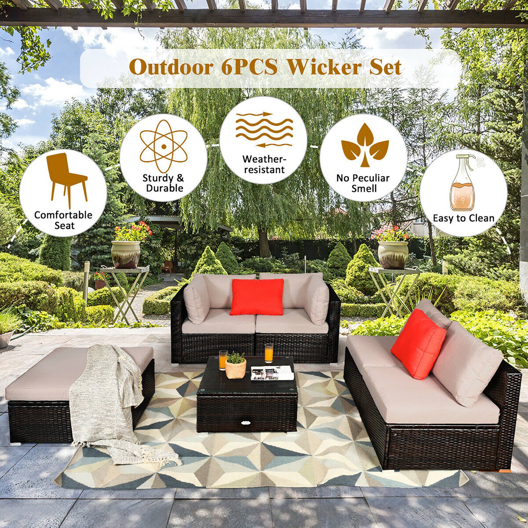 Outdoor 6PCS Wicker Set

- Sturdy & Durable
- Weather-resistant
- No Peculiar Smell
- Comfortable Seat
- Easy to Clean