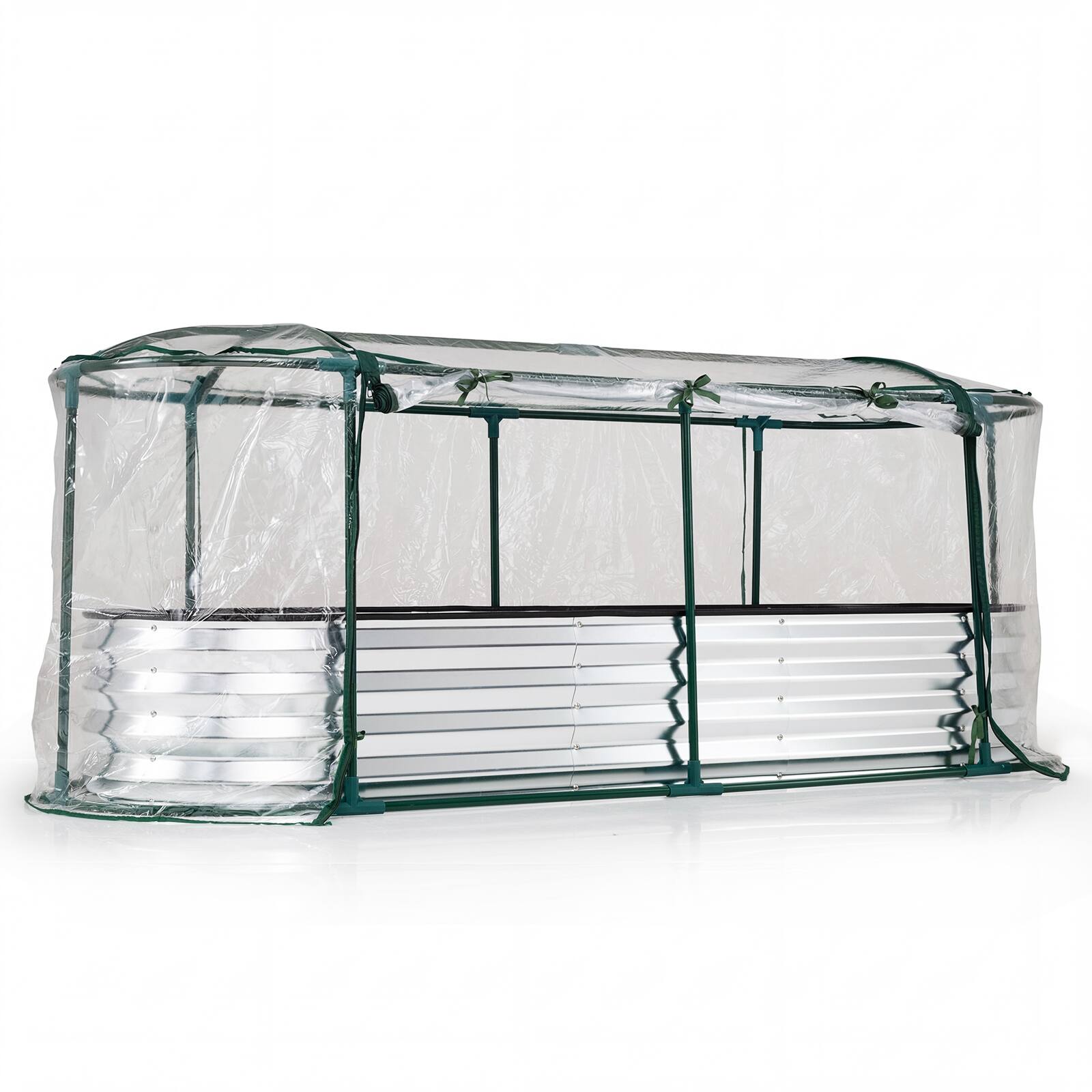 Costway - 6 x 2 x 1 FT Color Steel Raised Garden Bed with Greenhouse Cover, Roll-up Window - Silver, Transparent price history on PriceWatchPro
