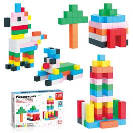 PicassoTiles - 108 Piece 1.2" Cube Toy, Magnetic Puzzle, Building Block for Kid Age 3 & Up, PMC303