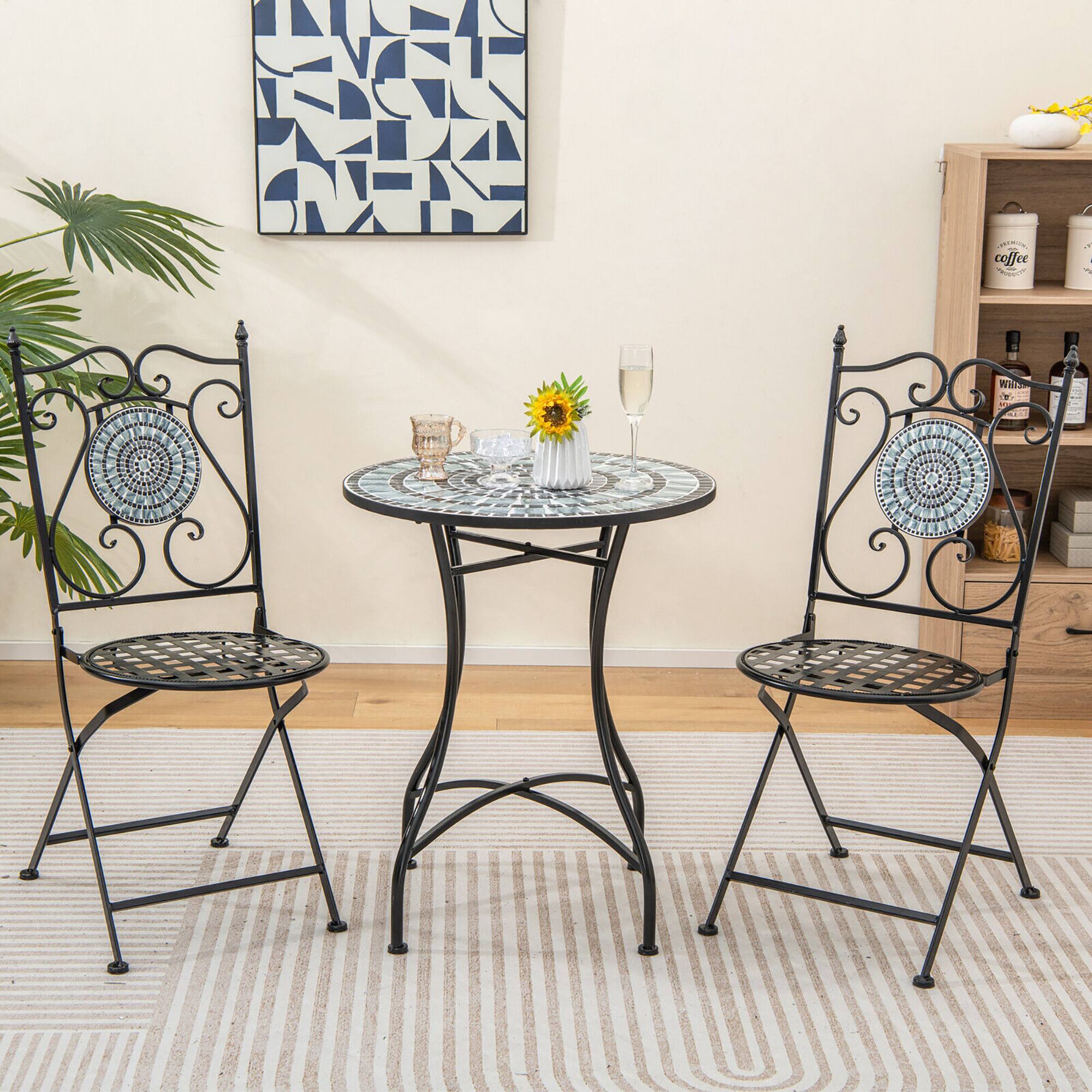 Alt View 4. Gymax - Gymax 24 Inch Patio Bistro Table Metal Structure w/ Ceramic Tile Tabletop Heavy-Duty - As Picture Shows.