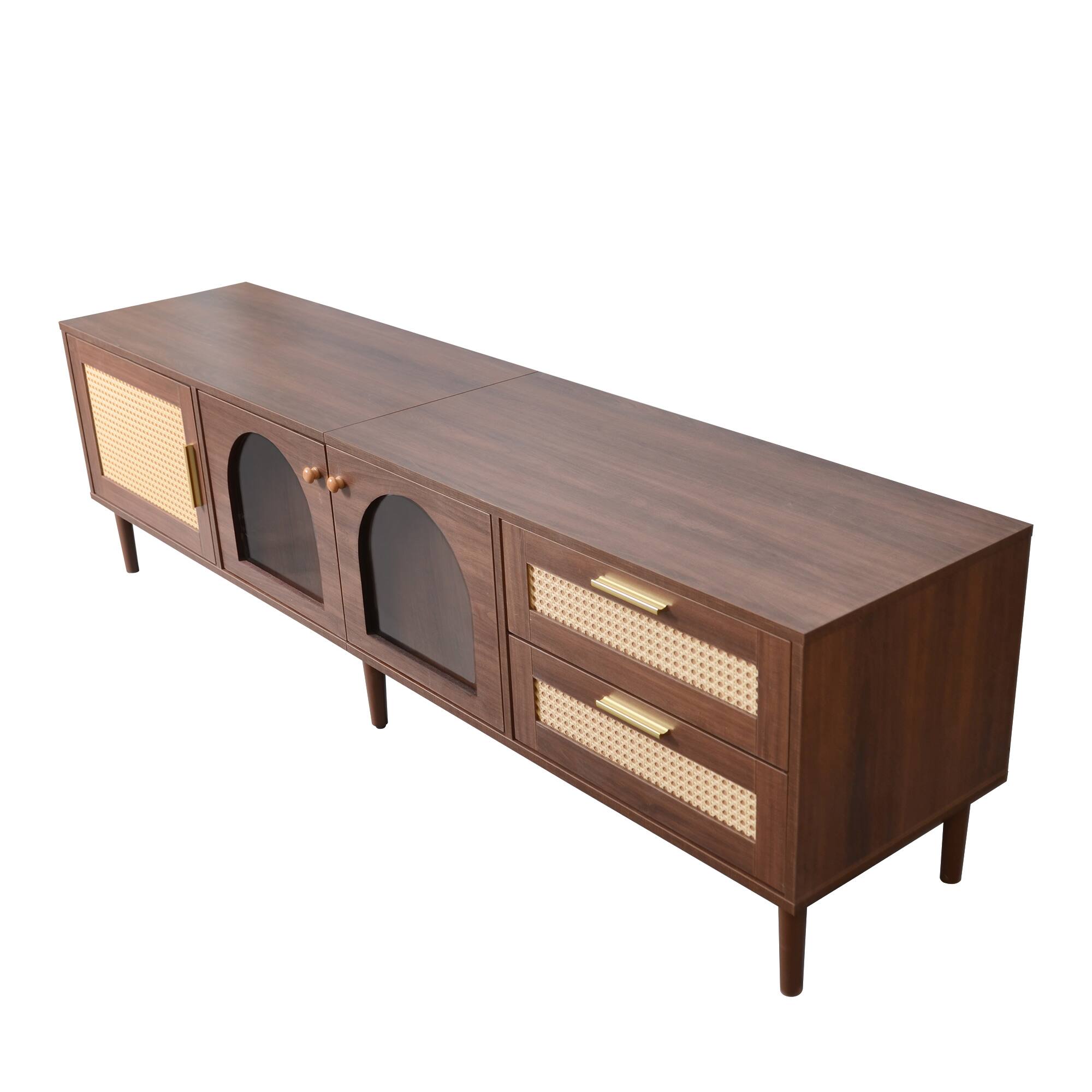 Alt View 4. Z-Edge - TV Stand for TVs up to 80", Entertainment Center with LED Lights, 2 Drawers & Glass Door, Media Console for Living Room - Walnut.