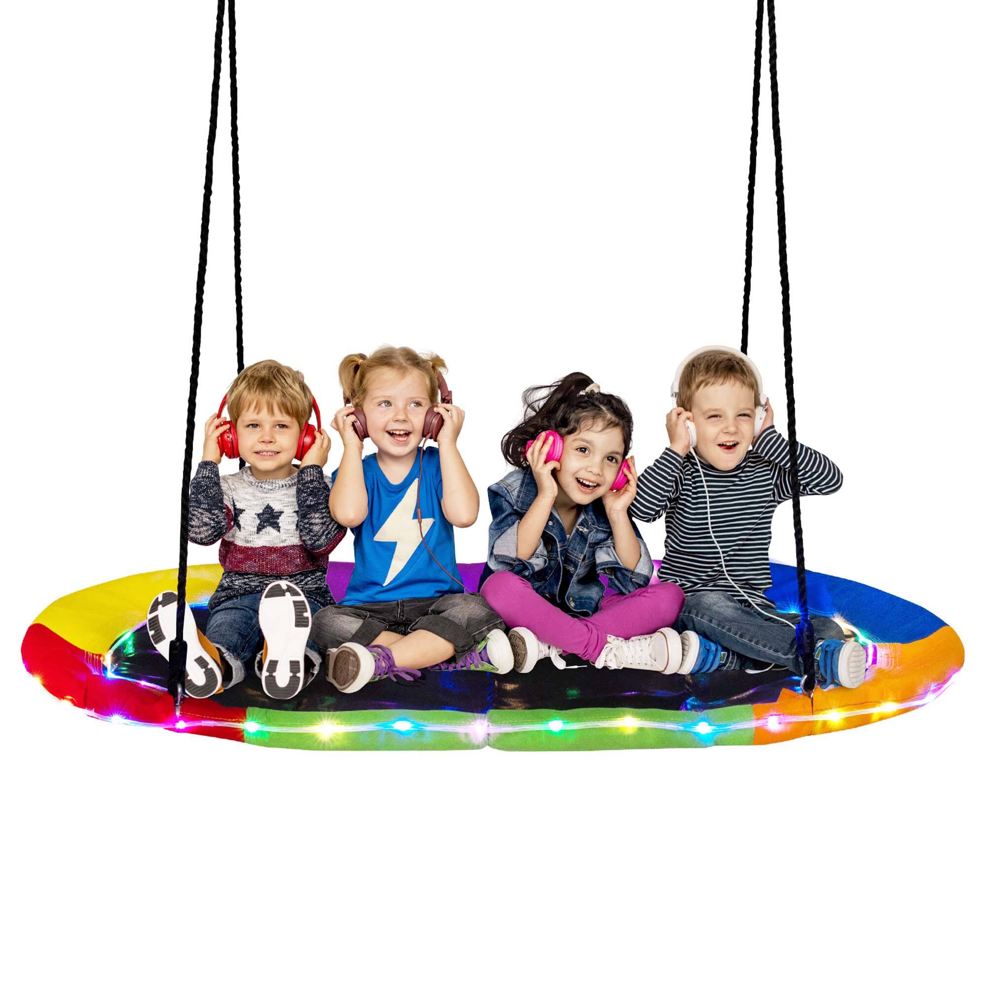 Front. Costway - Costway 60" Saucer Swing with LED Lights 700 LBS Platform Tree Swing with Adjustable Ropes - Multicolor.