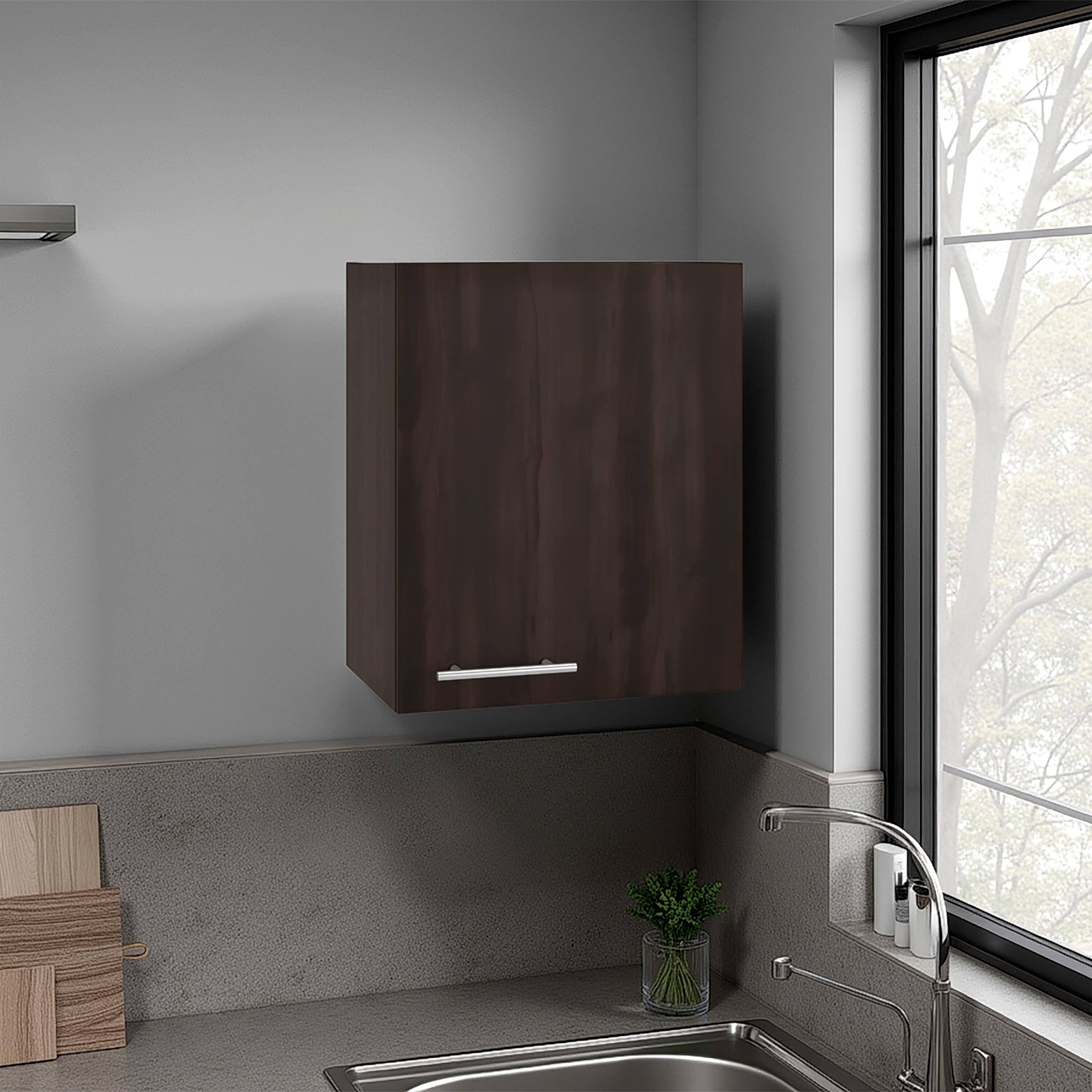 Front. TuHome - Tuhome Manchester Wall Cabinet, 19.7" W x 23.6" H Wall Mounted Storage with 1 Door and 2 Interior Sh - Brown.