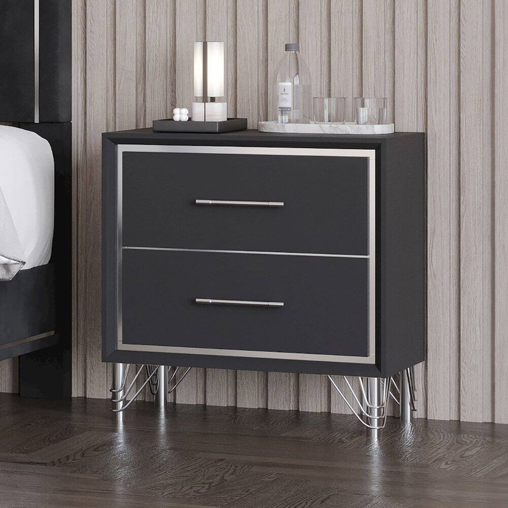 Angle. New Classic Furniture - Ava Rubberwood 2 Drawers Nightstand in Ebony Black - Ebony.